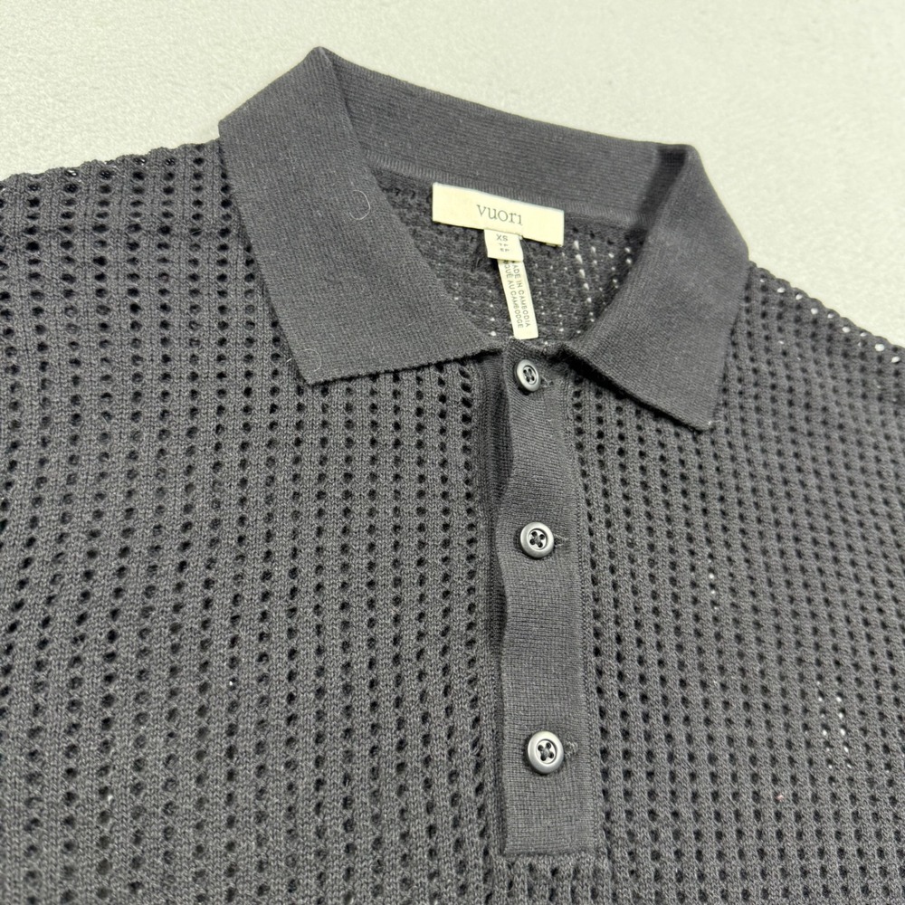 Vuori Mens XS Charcoal Gray Organic Cotton Open Knit Mesh Short Sleeve Polo